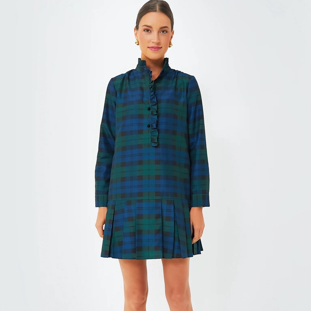Tuckernuck blackwatch plaid pleated dropwaste dress NEW - Picture 2 of 12